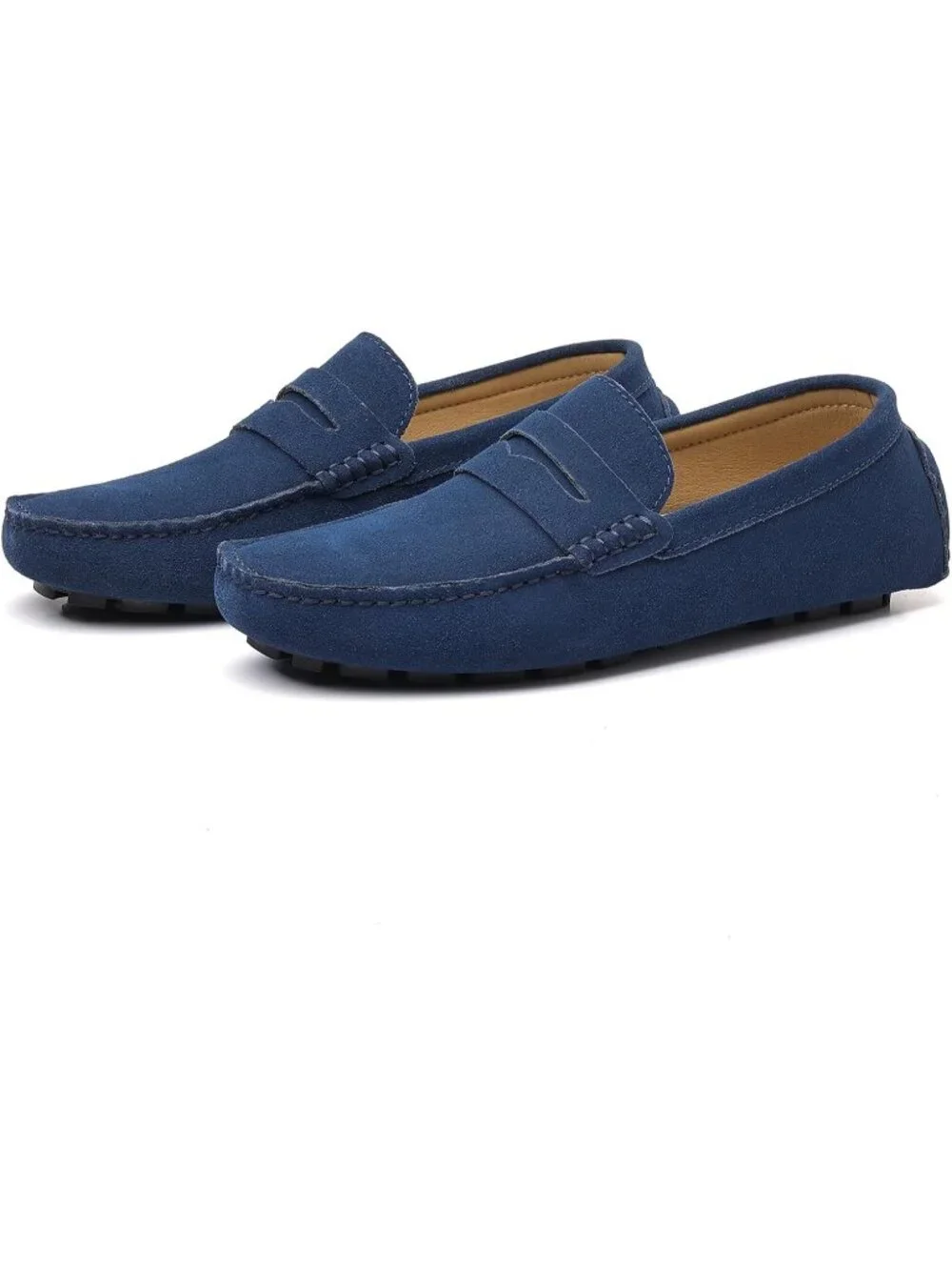 Men's Blue Suede Penny Loafers Slip On Casual Business Causal Dress Shoes